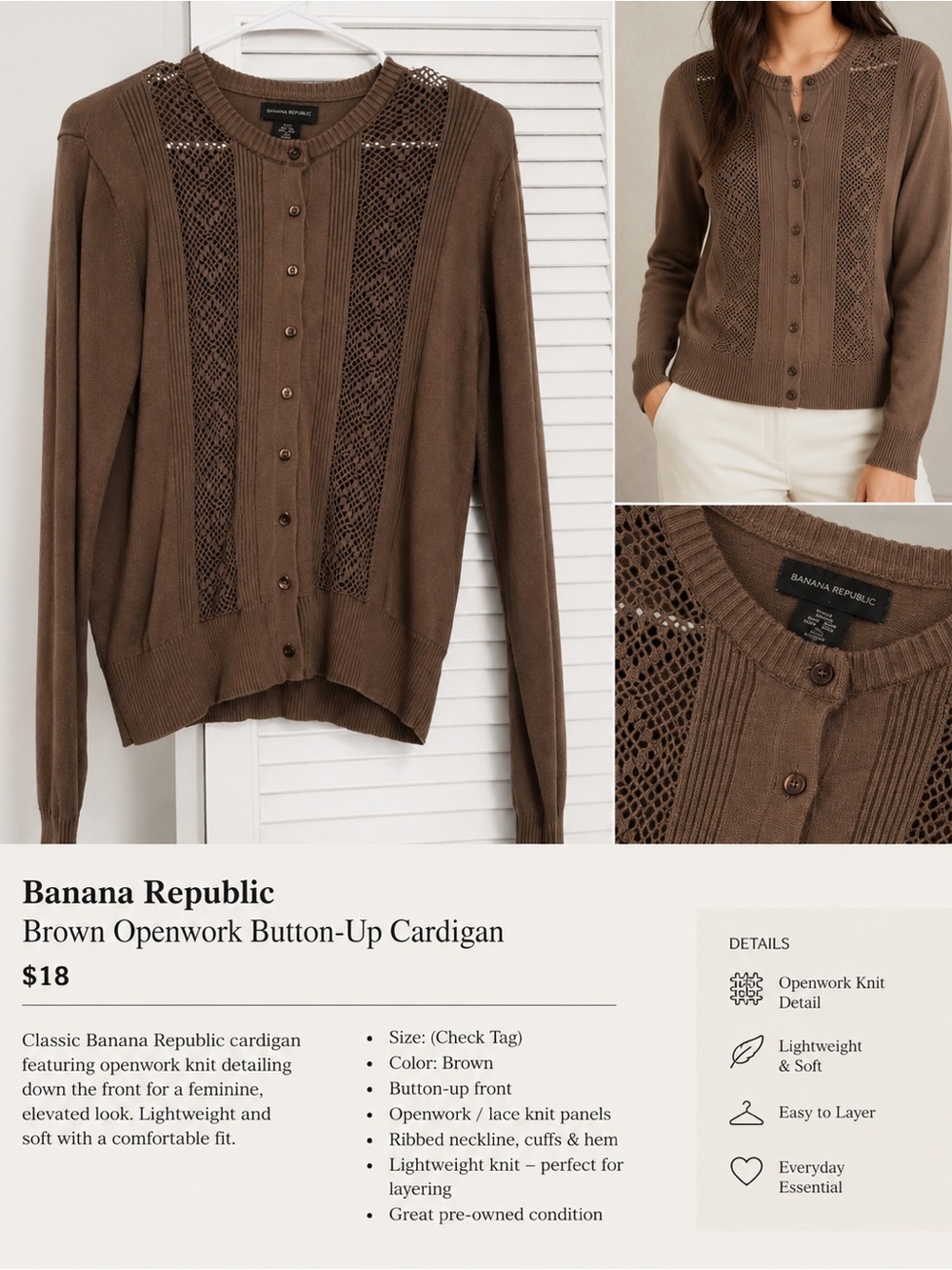 Banana Republic Brown Openwork Button-Up Cardigan
